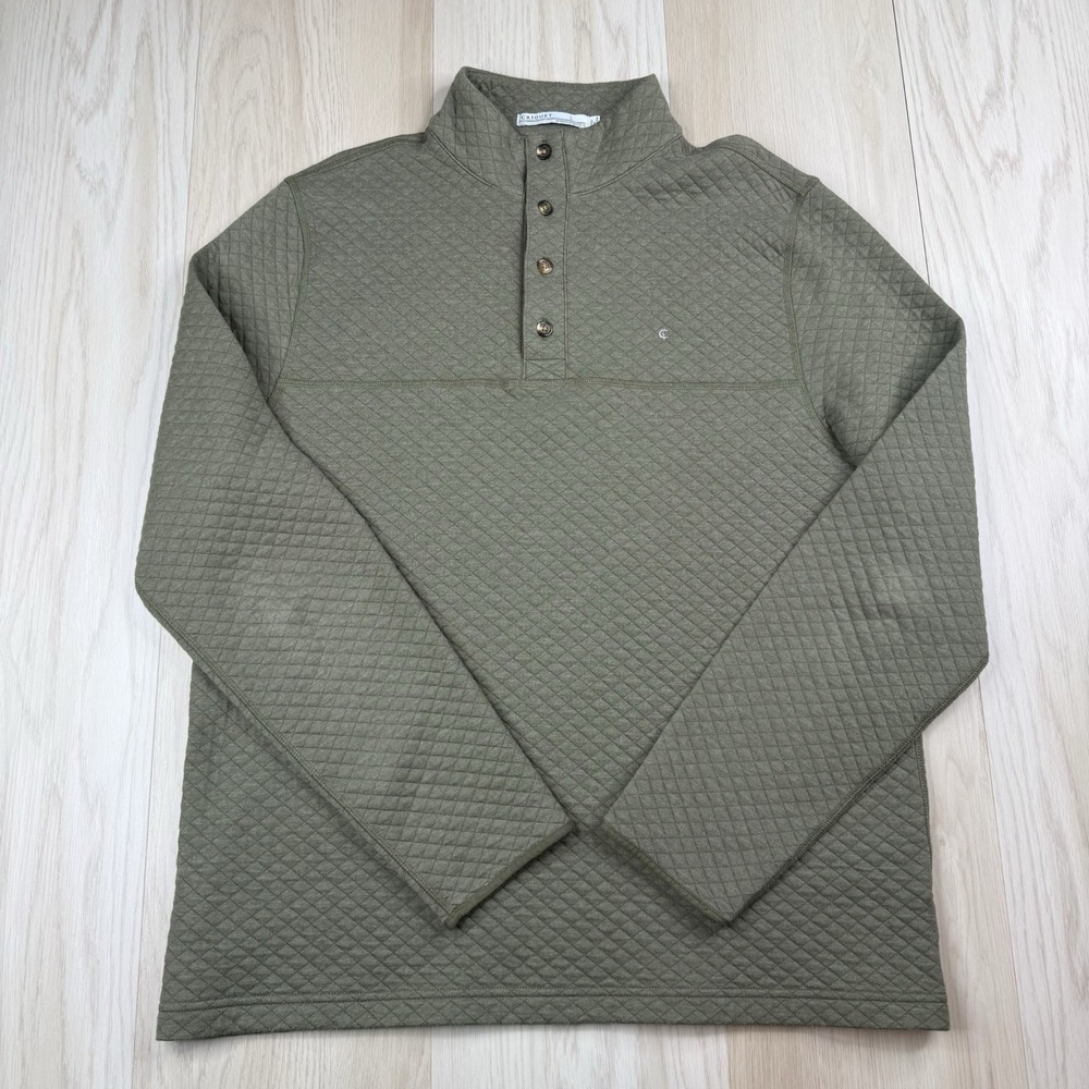 Criquet Quilted Pullover Sweater Men Size Large Green Henley Long Sleeve Outdoor